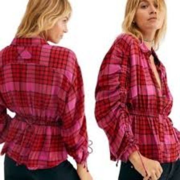 Free People Pacific Dawn Plaid Top. Size S. NWT. - Picture 2 of 10